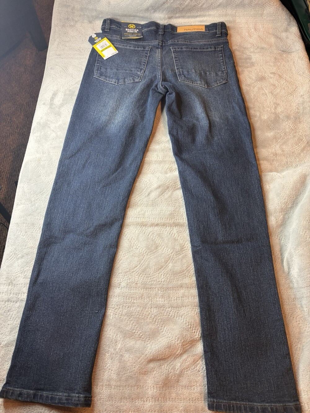 Nautica Jeans Co Boys Straight Fit Jeans Size 14 Marine Blue NWT Stretch Denim